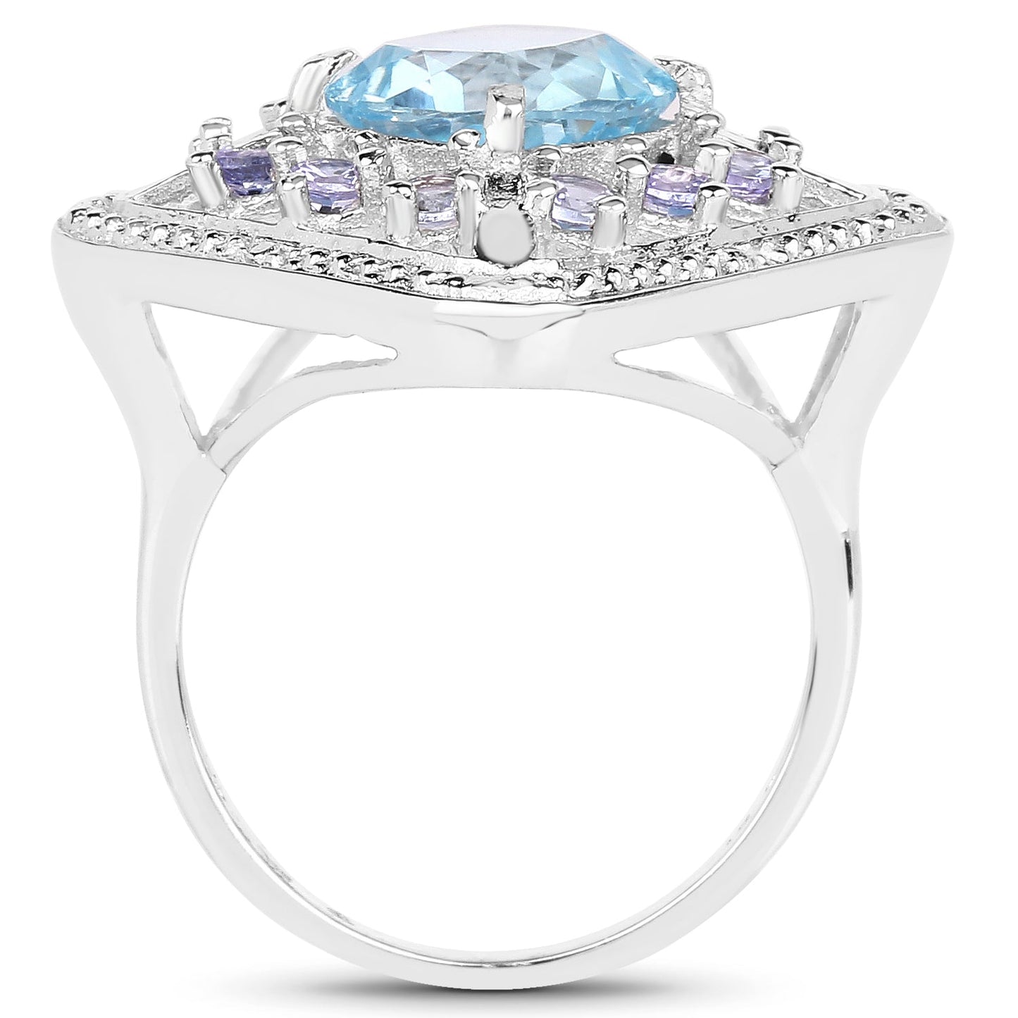4.24 Carat Genuine Blue Topaz and Tanzanite .925 Sterling Silver Ring