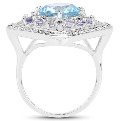 4.24 Carat Genuine Blue Topaz and Tanzanite .925 Sterling Silver Ring