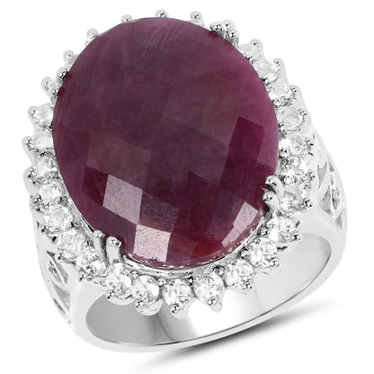 19.12 Carat Genuine Ruby and White Topaz .925 Sterling Silver Ring