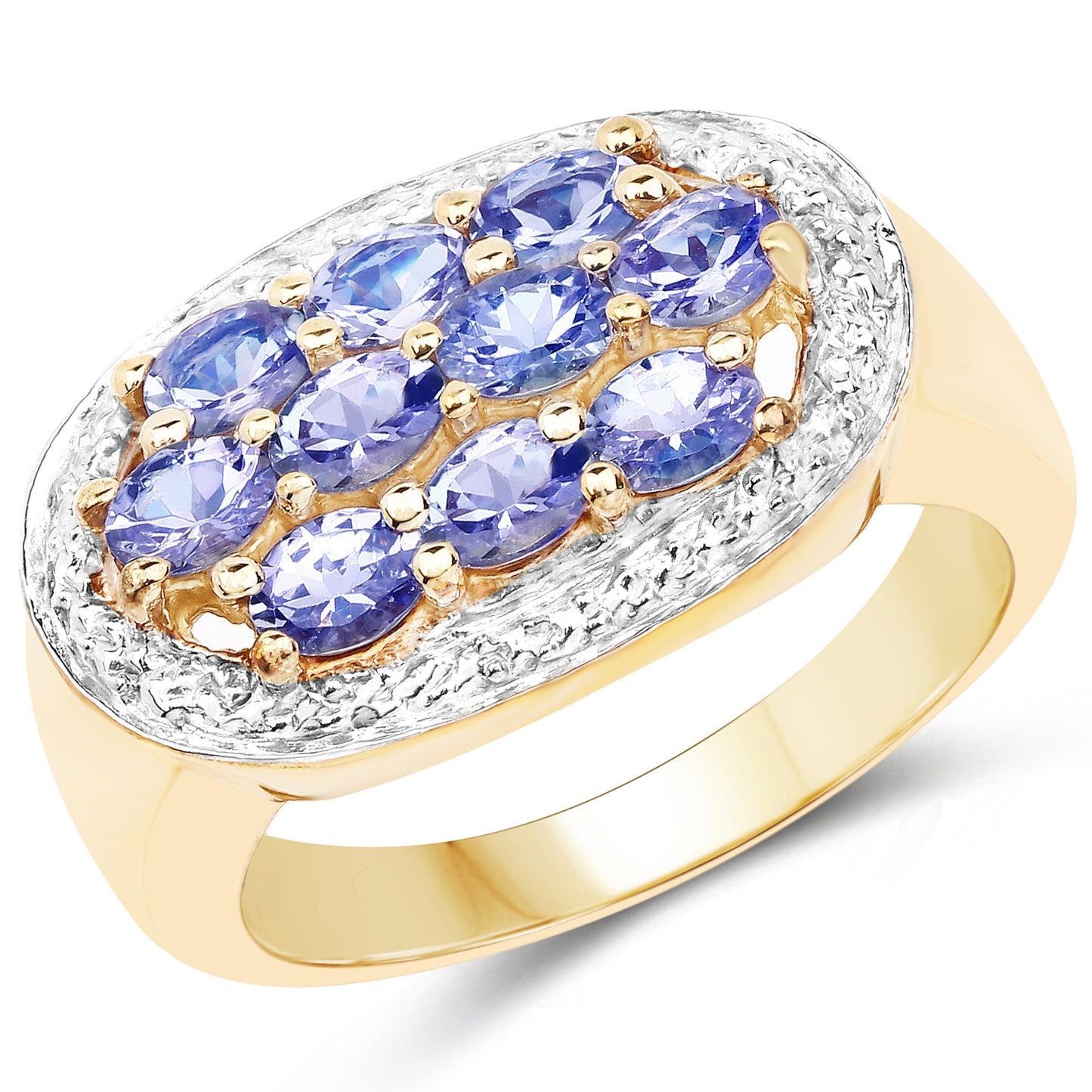 14K Yellow Gold Plated 1.70 Carat Genuine Tanzanite .925 Sterling Silver Ring