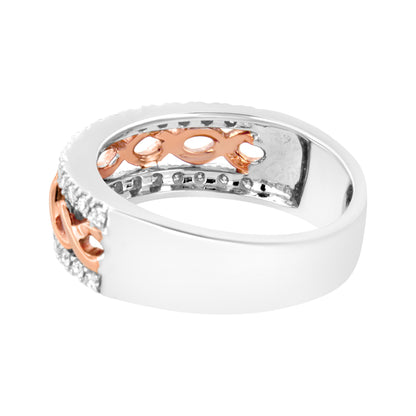 10K White and Rose Gold 1/3 Cttw Diamond Split Shank and Infinity Ribbon Band Ring (I-J Color, I1-I2 Clarity) - Size 6