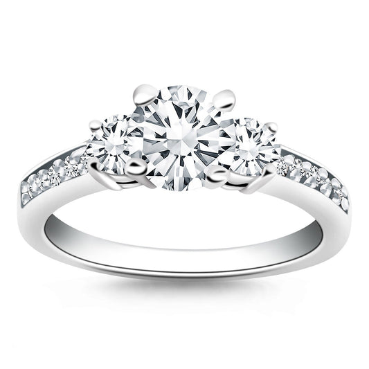 Bague de fiançailles en or blanc 14 carats à trois pierres avec anneau serti de diamants