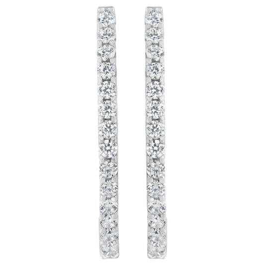Boucles d'oreilles créoles ovales articulées en or blanc 14 carats avec diamants ronds taille brillant 2,0 carats (couleur I-J, pureté I1-I2)