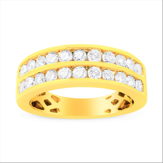Bague en or jaune 10K sertie de diamants double rangs (1 Cttw, couleur J-K, clarté I1-I2) - Taille 6