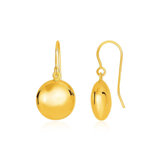 Boucles d'oreilles pendantes en or jaune 14 carats, forme cercle bombé