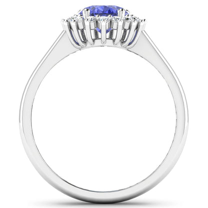 1.92 Carat Genuine Tanzanite and White Diamond 14K White Gold Ring