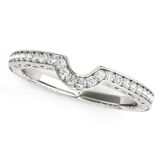 Alliance de mariage courbée sertie de griffes en or blanc 14 carats (0,125 carat au total)