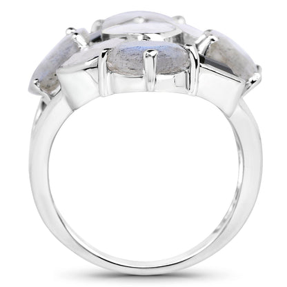 10.30 Carat Genuine White Rainbow Moonstone, Labradorite And Black Onyx .925 Sterling Silver Ring