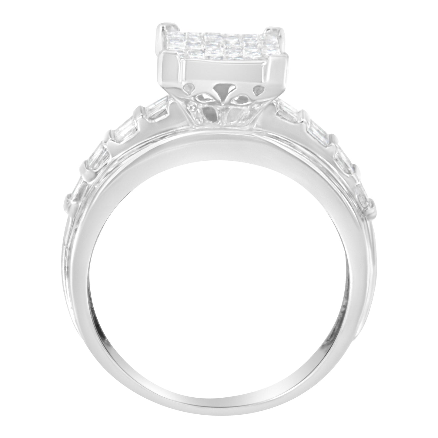 14K White Gold 2.0 Cttw Mixed-Cut Diamond Rectangle Invisible-Set Composite Cluster Ring with Bar- and Channel-Set Band (H-I Color, SI2-I1 Clarity) - Size 5