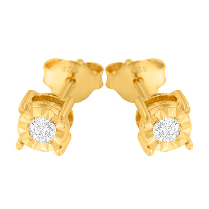 10K Yellow Gold Plated .925 Sterling Silver 1/10 Cttw Round Brilliant-Cut Diamond Miracle-Set Stud Earrings (J-K Color, I3 Clarity)