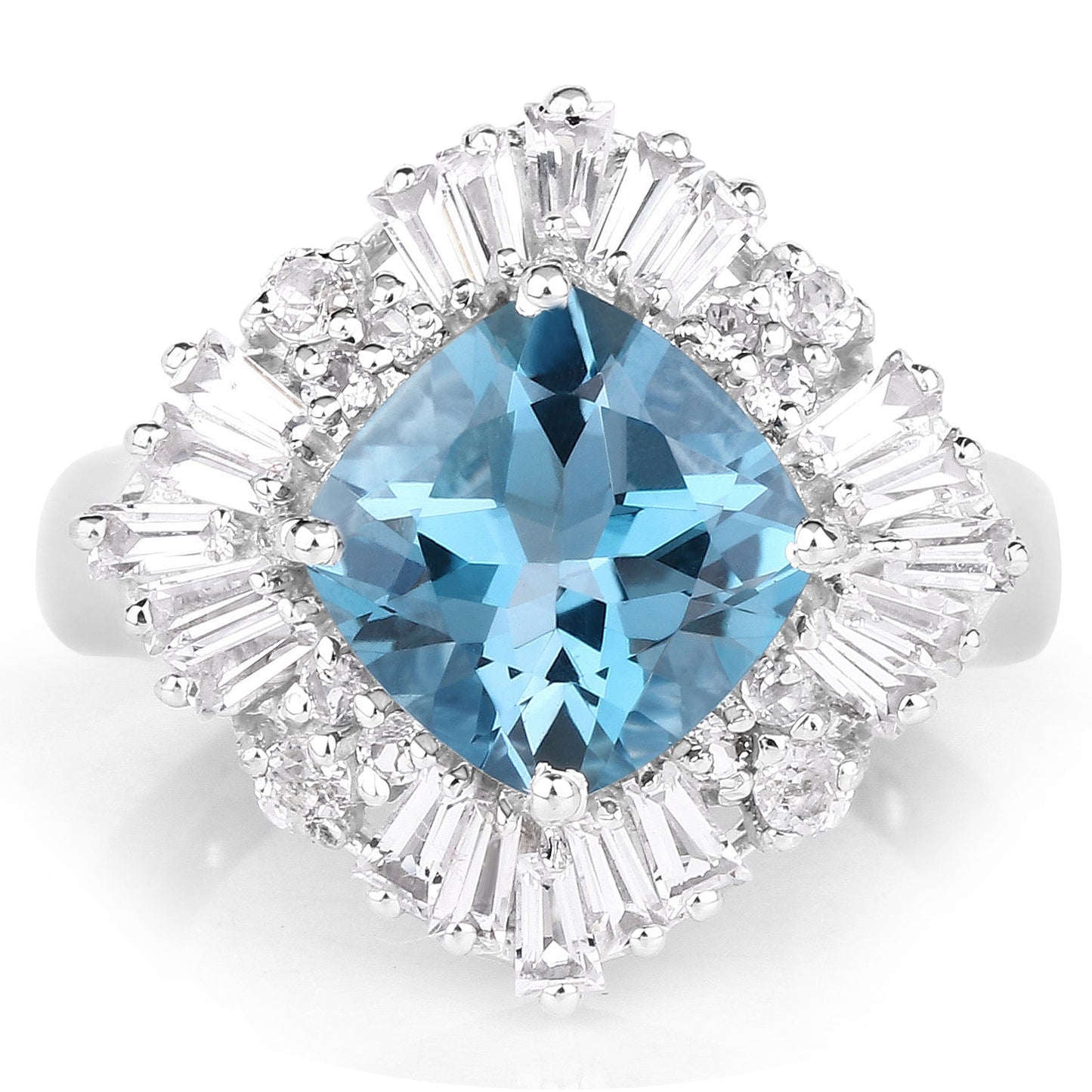 5.19 Carat Genuine London Blue Topaz & White Topaz .925 Sterling Silver Ring