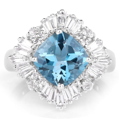 5.19 Carat Genuine London Blue Topaz & White Topaz .925 Sterling Silver Ring