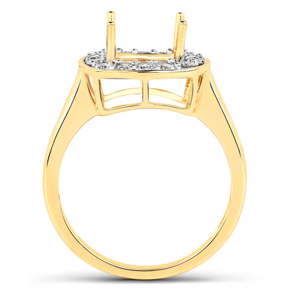 0.48 Carat Genuine White Diamond 14K Yellow Gold Semi Mount Ring - holds 8x8mm Cushion Gemstone