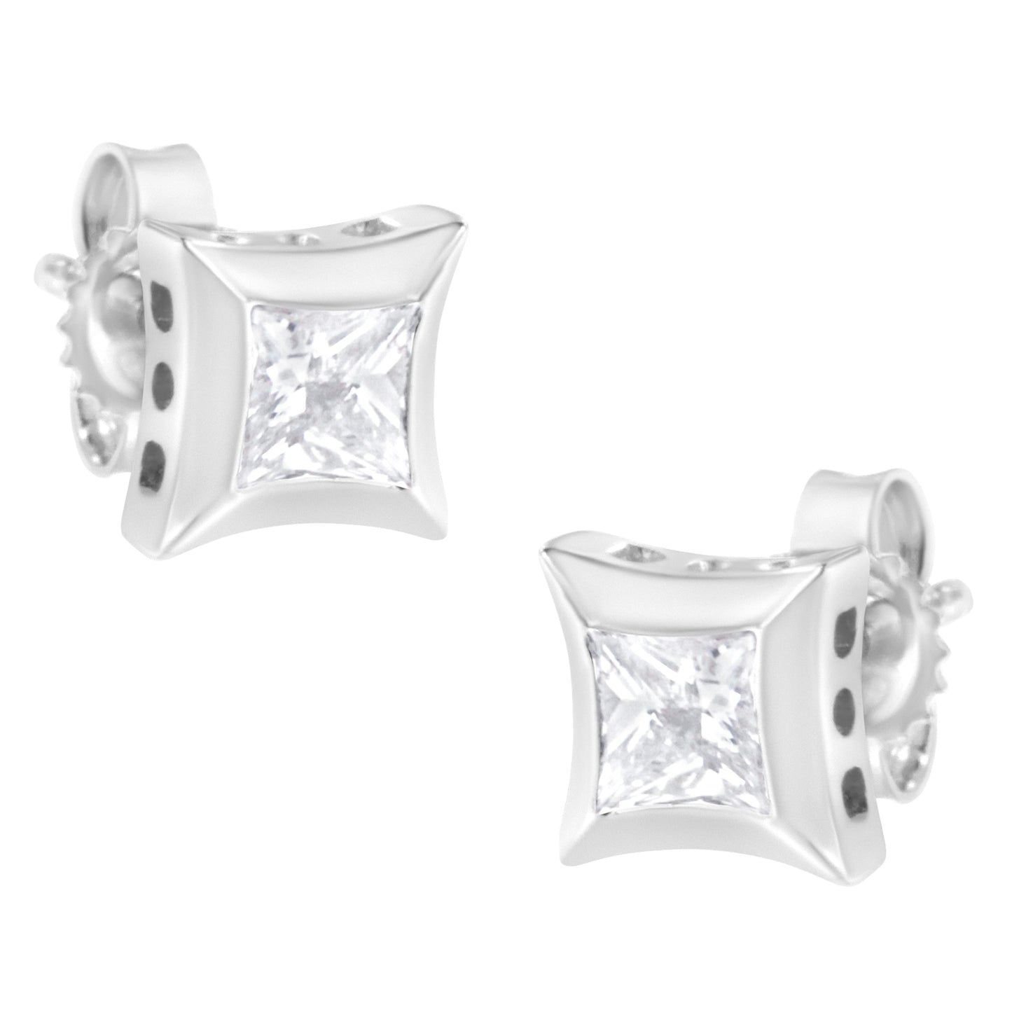 10K White Gold 1/2 Cttw Invisible Set Princess-Cut Diamond Stud Earrings (H-I Color, SI2-I1 Clarity)