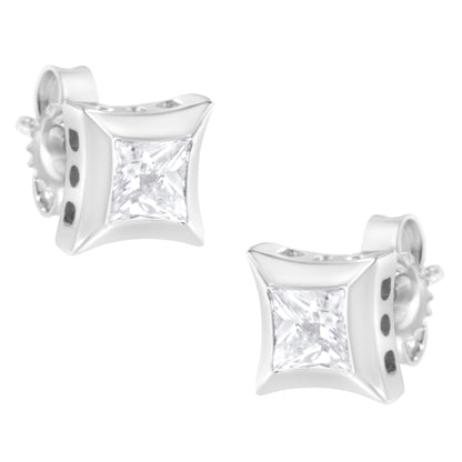 10K White Gold 1/2 Cttw Invisible Set Princess-Cut Diamond Stud Earrings (H-I Color, SI2-I1 Clarity)