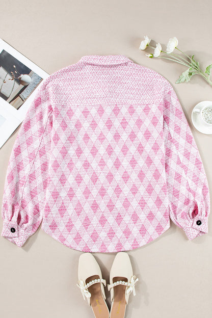 Geometric Print Textured Flap Pocket Shacket