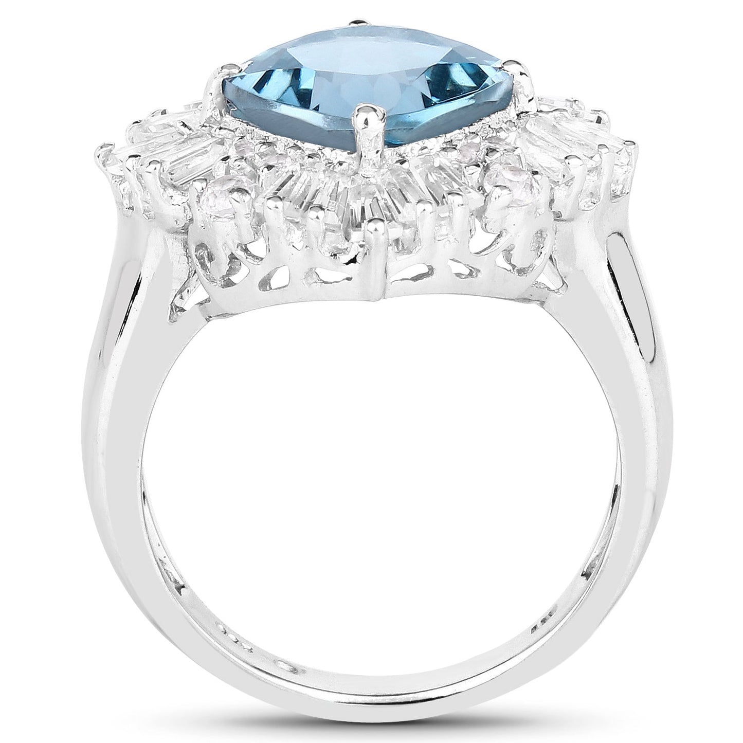 5.19 Carat Genuine London Blue Topaz & White Topaz .925 Sterling Silver Ring
