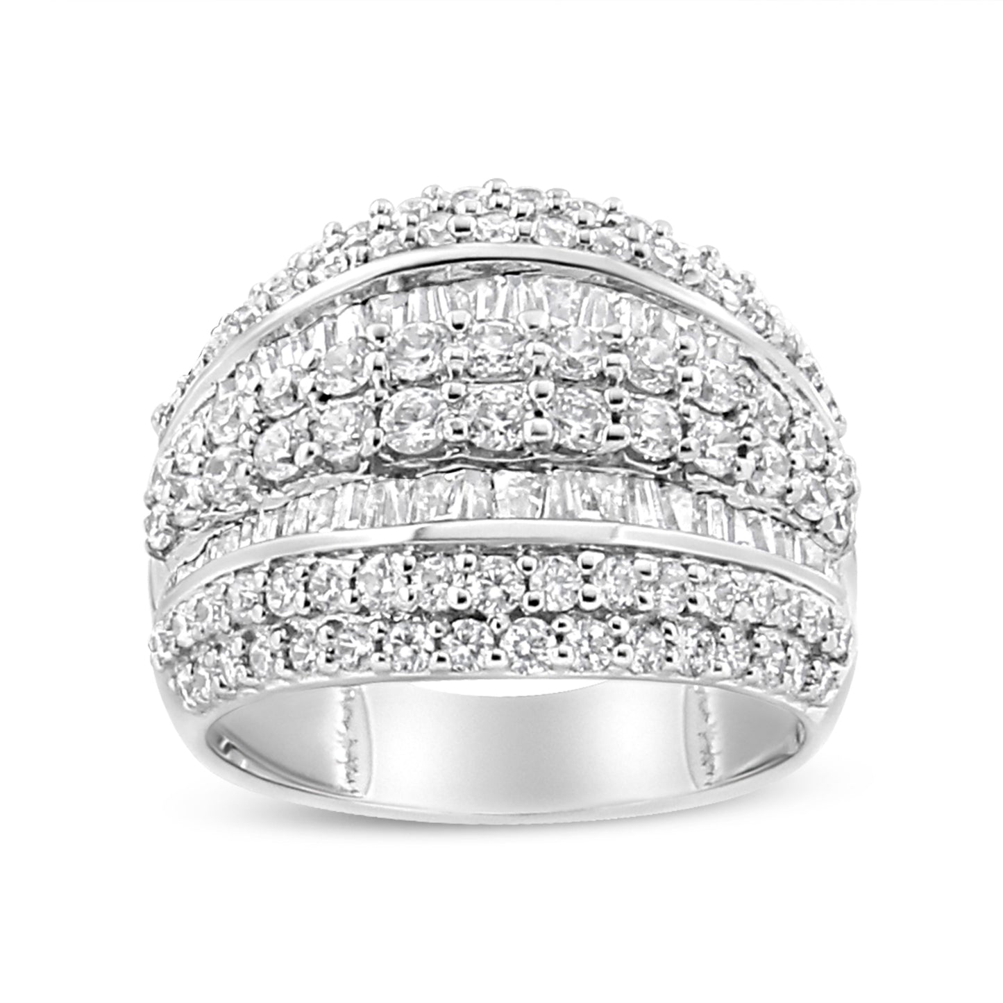 .925 Sterling Silver 2.00 Cttw Round and Baguette-Cut Diamond Cluster Ring (H-I Color, I1-I2 Clarity) - Size 7