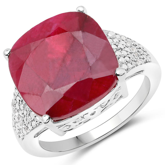 Bague en argent sterling 925 avec rubis teinté de 14,47 carats et topaze blanche