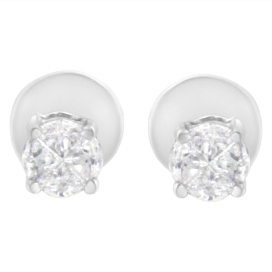 Boucles d'oreilles clous solitaires en or blanc 14K avec diamants taille "pie-cut" 1/2 carats (couleur H-I, pureté SI1-SI2)