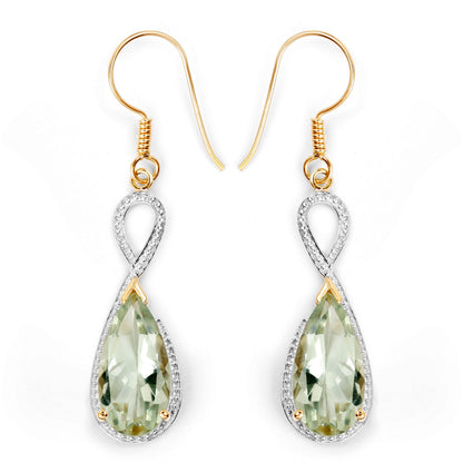 14K Yellow Gold Plated 10.10 Carat Genuine Green Amethyst .925 Sterling Silver Earrings