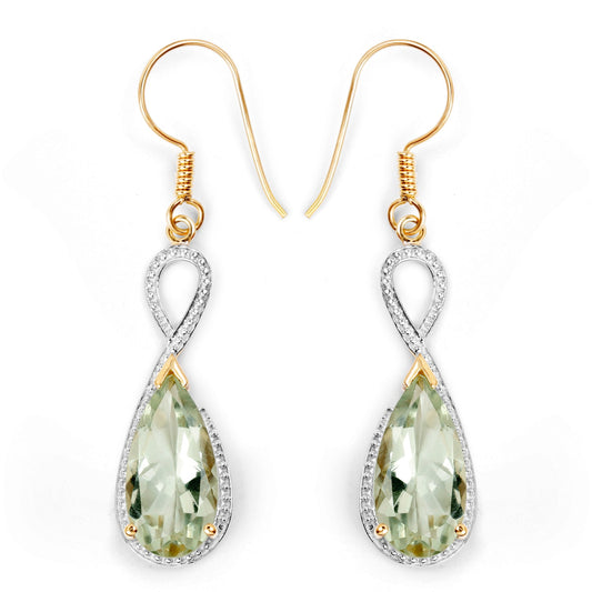Boucles d'oreilles en argent sterling 925 plaqué or jaune 14 carats, améthyste verte véritable de 10,10 carats