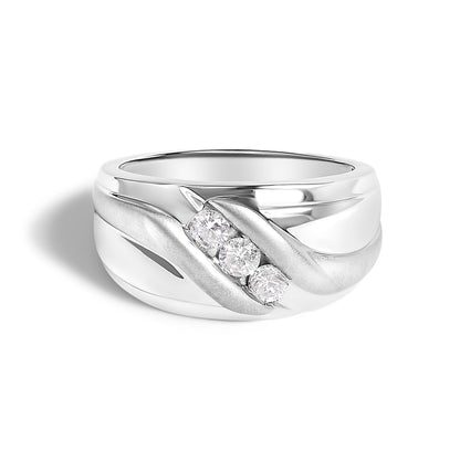 Men's .925 Sterling Silver 1/2 Cttw Diamond Channel Set 3-Stone Band Ring - Ring Size 10