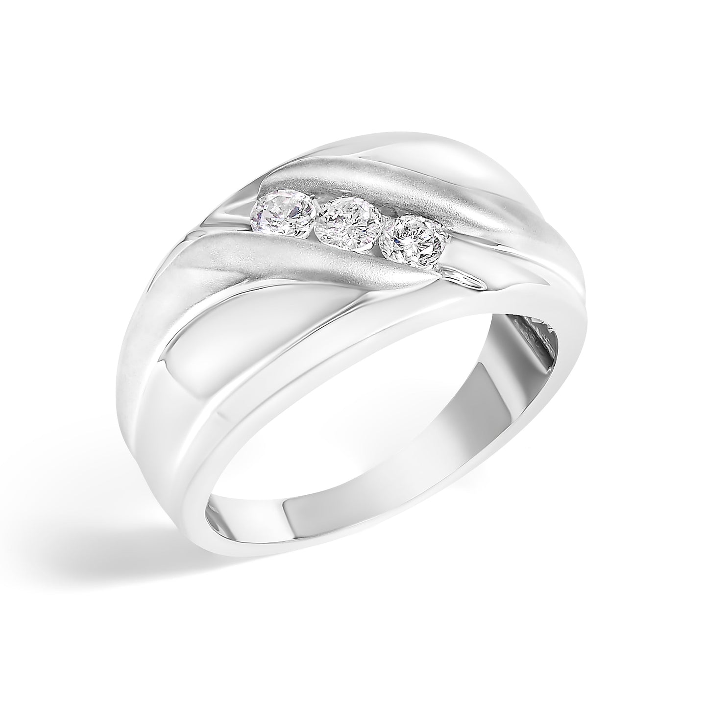 Men's .925 Sterling Silver 1/2 Cttw Diamond Channel Set 3-Stone Band Ring - Ring Size 10