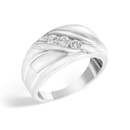 Men's .925 Sterling Silver 1/2 Cttw Diamond Channel Set 3-Stone Band Ring - Ring Size 10
