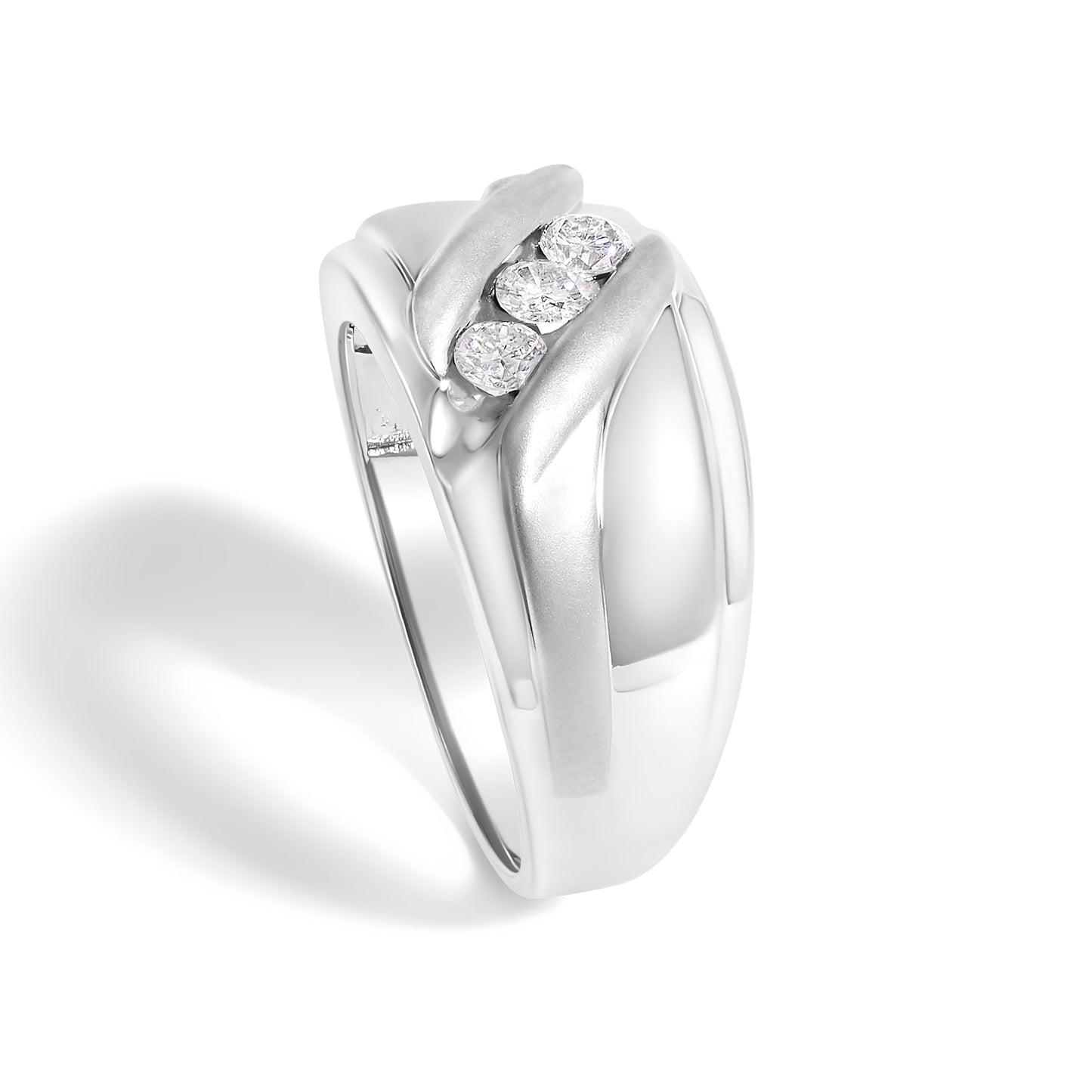 Men's .925 Sterling Silver 1/2 Cttw Diamond Channel Set 3-Stone Band Ring - Ring Size 10