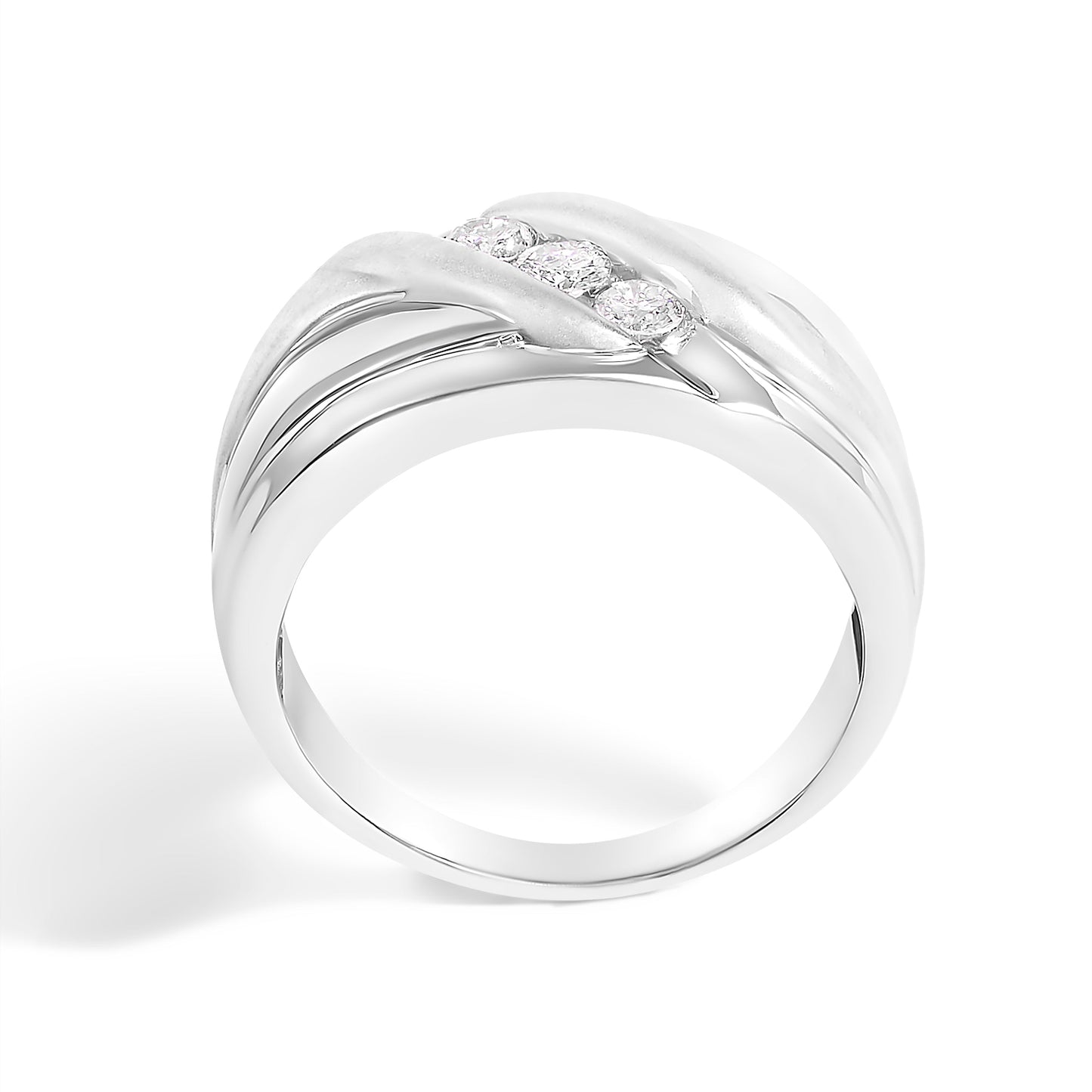 Men's .925 Sterling Silver 1/2 Cttw Diamond Channel Set 3-Stone Band Ring - Ring Size 10
