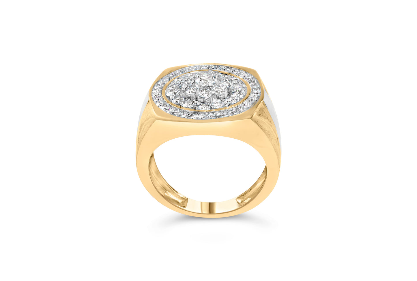 10K Yellow Gold 1 1/2 Cttw Diamond Cluster and Halo Signet Mens Ring (K-L Color, I1-I2 Clarity) - Size 10