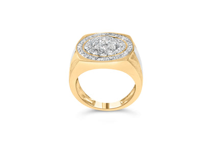 10K Yellow Gold 1 1/2 Cttw Diamond Cluster and Halo Signet Mens Ring (K-L Color, I1-I2 Clarity) - Size 10