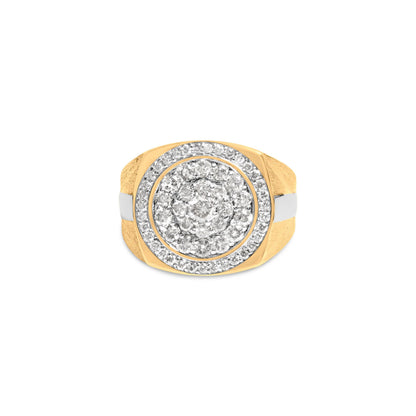 10K Yellow Gold 1 1/2 Cttw Diamond Cluster and Halo Signet Mens Ring (K-L Color, I1-I2 Clarity) - Size 10