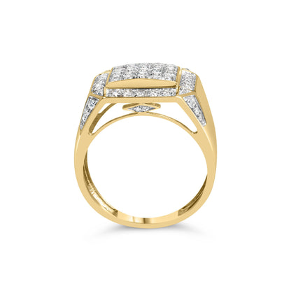 Men's 10K Yellow Gold 2 1/8 Cttw Diamond  Composite Cluster Cocktail Ring Band
