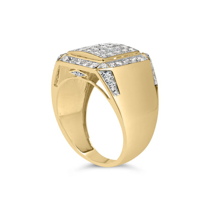 Men's 10K Yellow Gold 2 1/8 Cttw Diamond  Composite Cluster Cocktail Ring Band