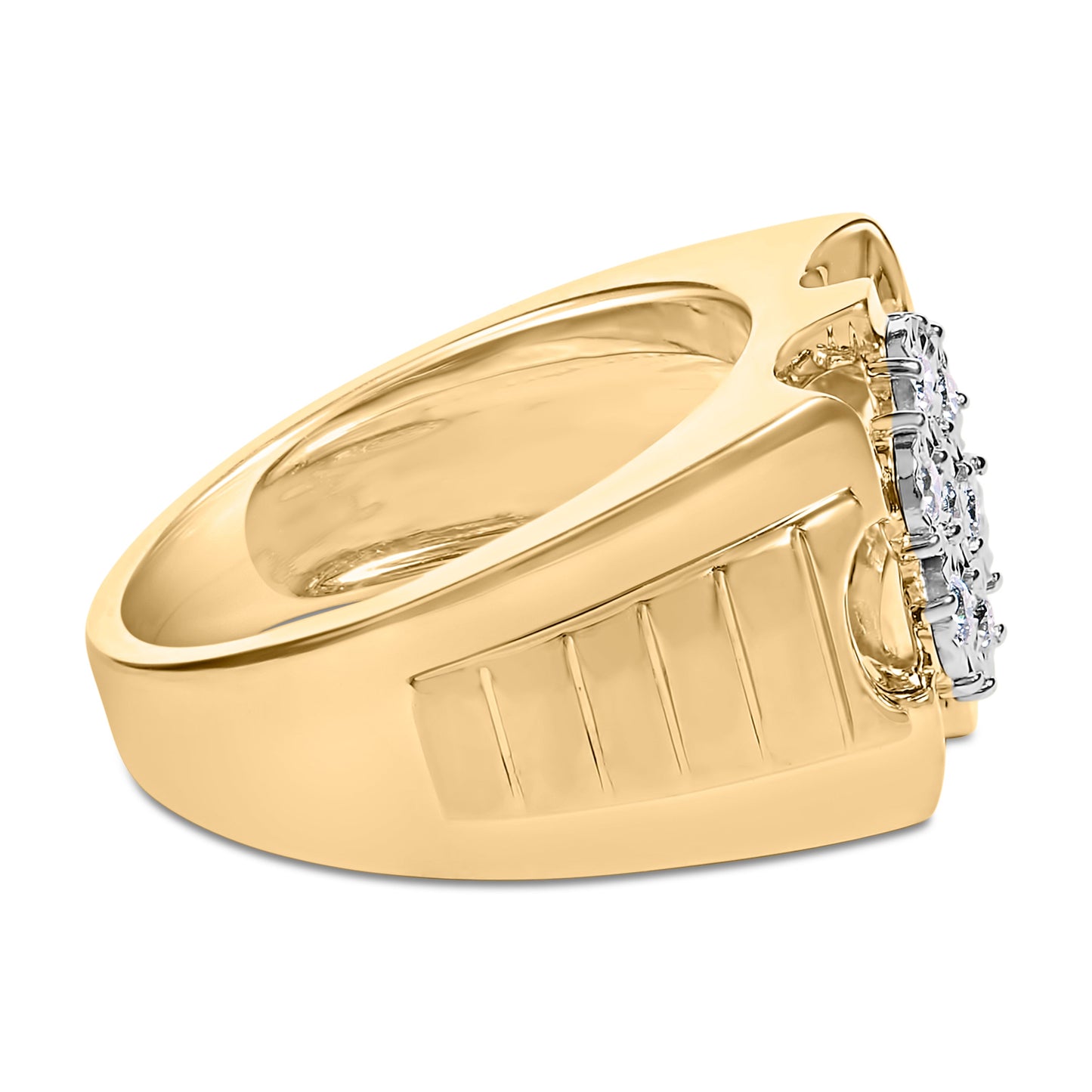 Men's 14K Yellow Gold Plated .925 Sterling Silver 1/3 Cttw Miracle-Set Floral Diamond Cluster Ring (I-J Color, I1-I2 Clarity) - Size 10