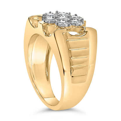 Men's 14K Yellow Gold Plated .925 Sterling Silver 1/3 Cttw Miracle-Set Floral Diamond Cluster Ring (I-J Color, I1-I2 Clarity) - Size 10