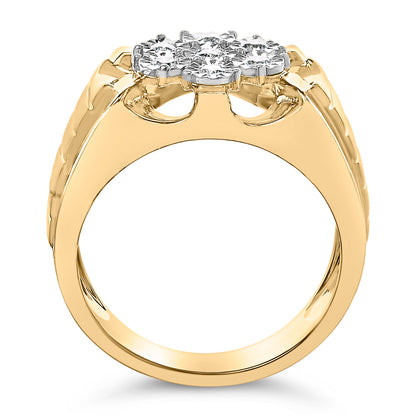 Men's 14K Yellow Gold Plated .925 Sterling Silver 1/3 Cttw Miracle-Set Floral Diamond Cluster Ring (I-J Color, I1-I2 Clarity) - Size 10