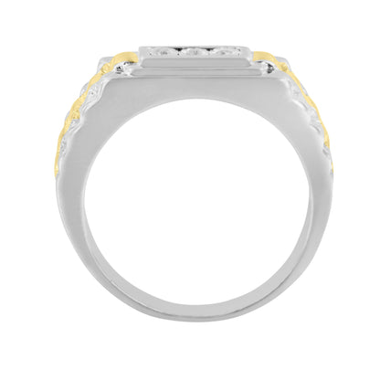 10K Yellow Gold Plated .925 Sterling Silver Diamond Accent Miracle-Set 3 Stone Ridged Band Gentlemen's Fashion Ring (I-J Color, I2-I3 Clarity) - Size 10