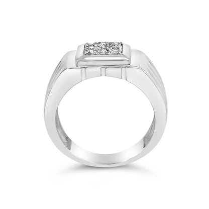 .925 Sterling Silver Diamond Accent Miracle-Set 9 Stone Ridged Band Gentlemen's Fashion Ring (I-J Color, I3 Clarity) - Size 10