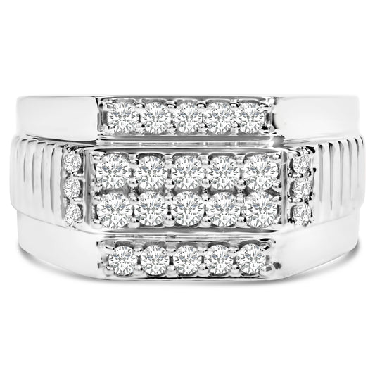 Bague à plusieurs rangées de diamants en argent sterling 925 pour homme, 1,00 carat, taille 10