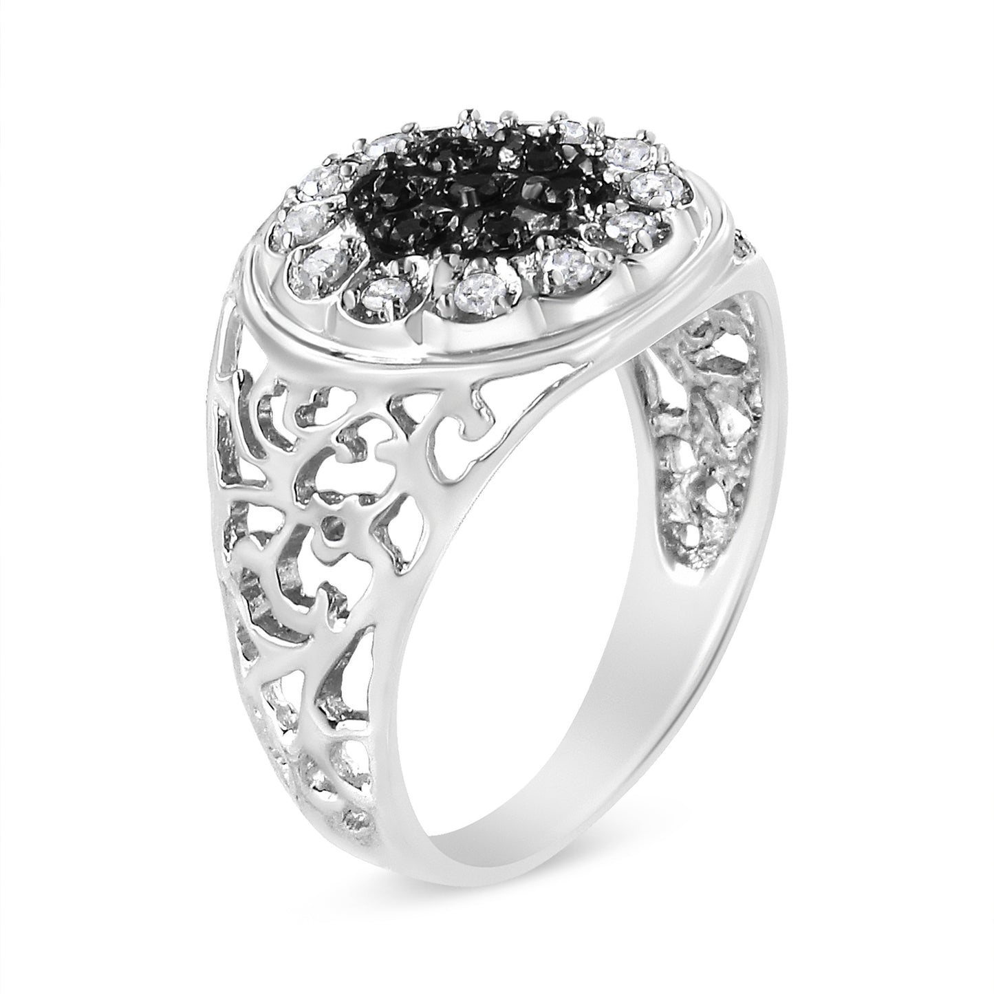 .925 Sterling Silver 1/4 Cttw White and Black Treated Diamond Halo Cluster Ring for Men (I-J Color, I3 Clarity) - Size 10