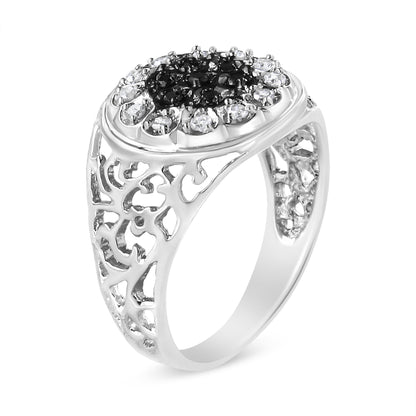 .925 Sterling Silver 1/4 Cttw White and Black Treated Diamond Halo Cluster Ring for Men (I-J Color, I3 Clarity) - Size 10