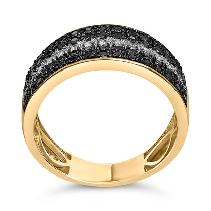 Men's 10K Yellow Gold 1.00 Cttw White and Black Diamond Cluster Ring