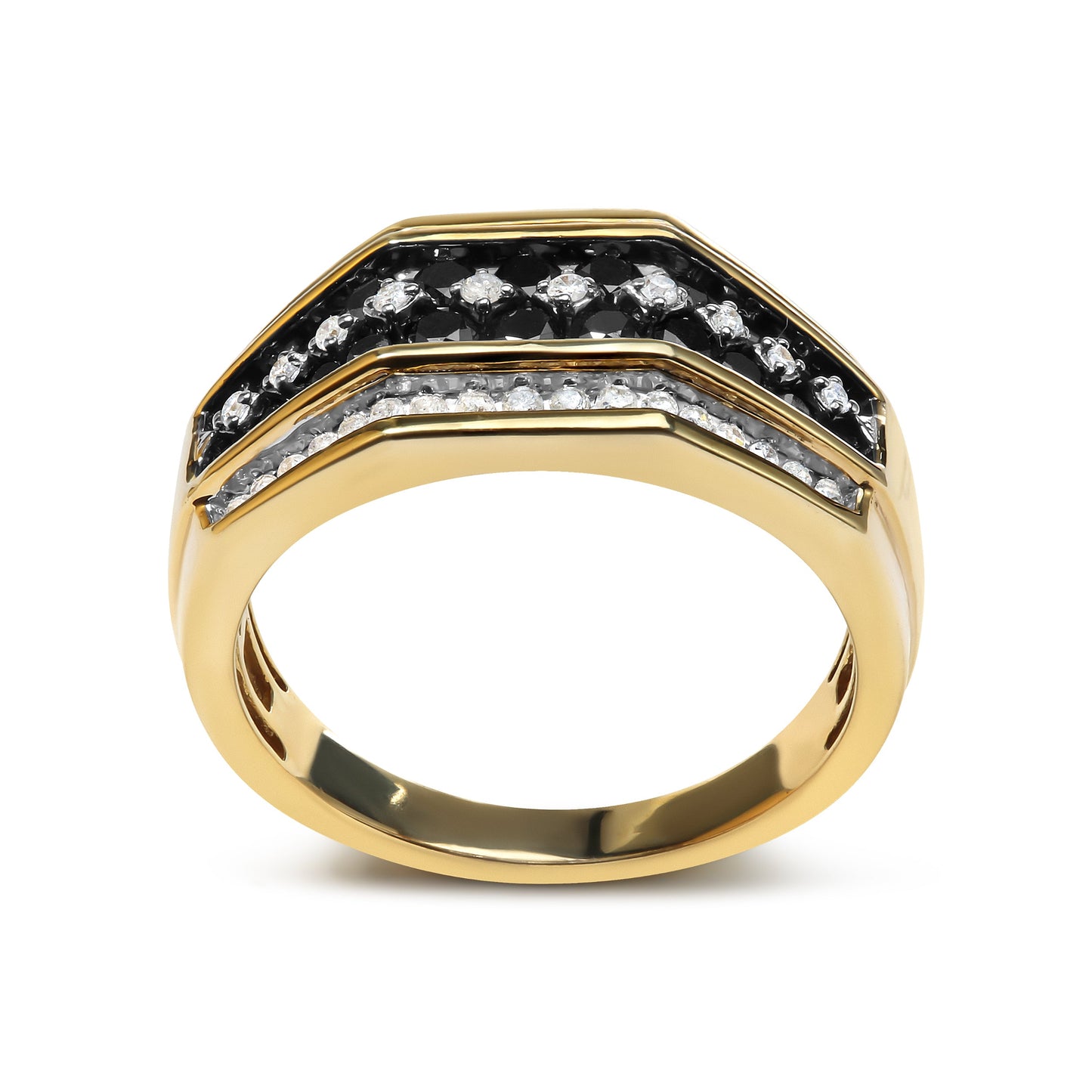 Men's 14K Yellow Gold Plated .925 Sterling Silver 1 1/2 Cttw White and Black Treated Diamond Cluster Ring (Black / I-J Color, I2-I3 Clarity) - Size 10