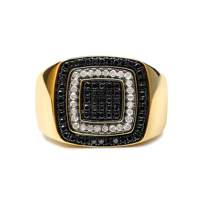 Men's 10K Yellow Gold 3/4 Cttw White and Black Treated Diamond Ring Band (Black / I-J Color, I2-I3 Clarity) - Size 10
