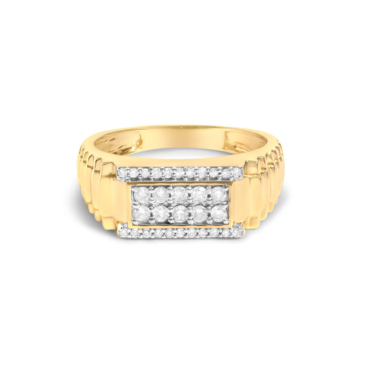 Bague Bandeau Halo Rectangulaire en Argent Sterling Plaqué Or Jaune 14K avec Diamants Naturels de 0,5 Carat pour Homme