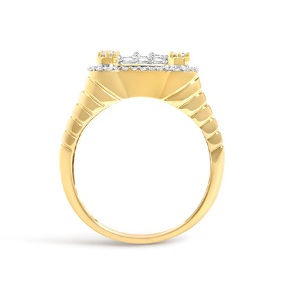 Men's 14K Yellow Gold Plated Sterling Silver 1.0 Cttw Diamond Square Motif Band Ring