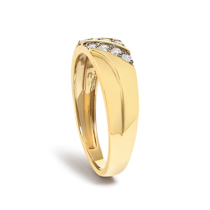 Men's 14K Yellow Gold Plated Sterling Silver 1/4 Cttw Diamond Two Row Channel Band Ring